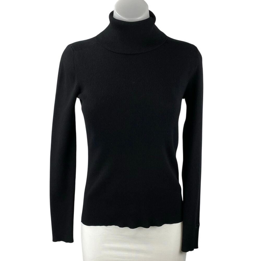 Tory Burch Women's Black Ribbed Knit Turtleneck Long Sleeve Sweater Top Size S/P